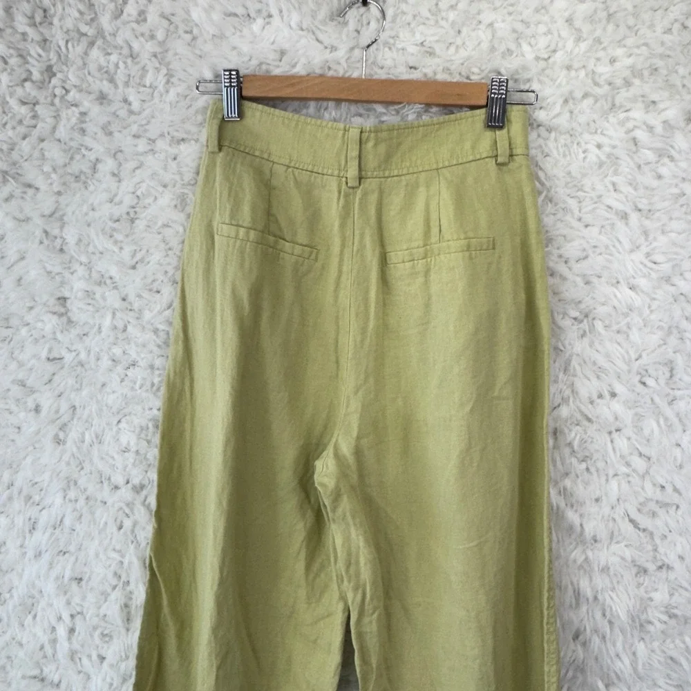 Everlane Linen Pleated Pants Womens‎ 00 Green High Waisted Minimalist Trousers
